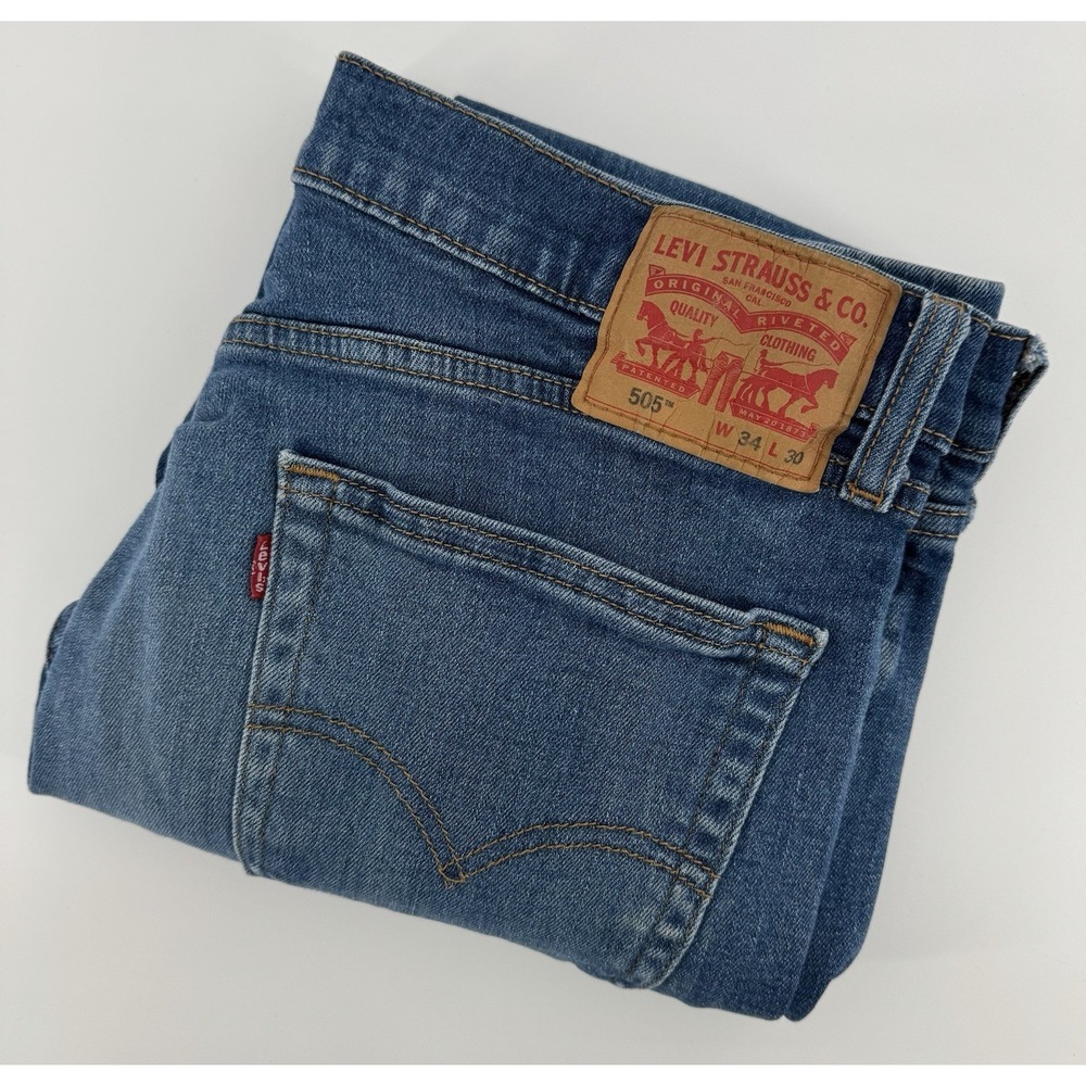 Levi's 504 Size 34x30 Blue Denim Jeans Regular Fit Straight Leg Red Tab